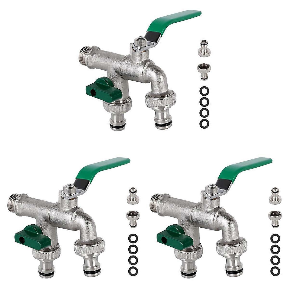 3set 1/2 Inch Double Outlet Tap Rust and Frost Protection Brass Faucet with Double Connection and Ho