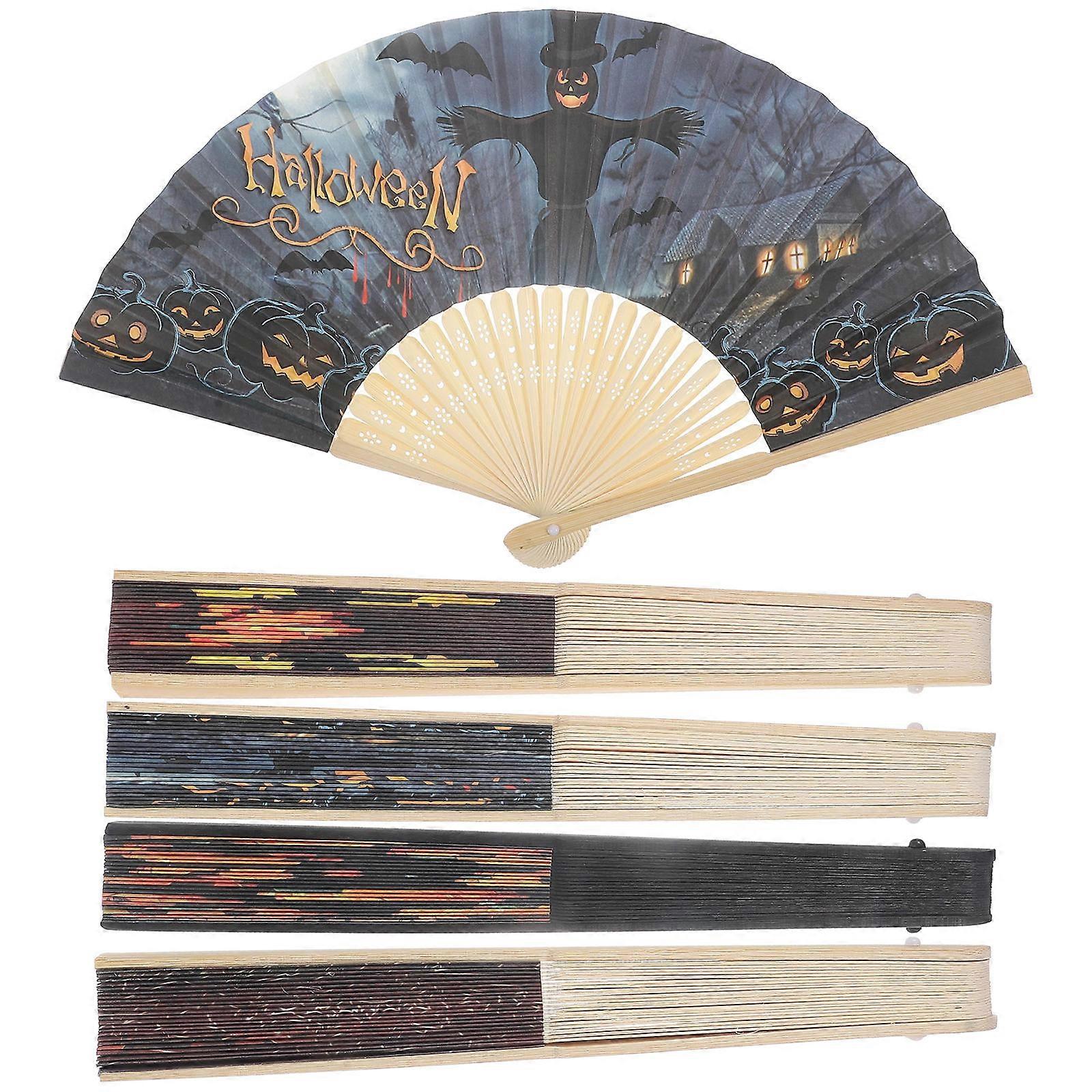 Handheld Paper Fan Halloween Theme For Family Gatherings Assorted Color Lightweight 5Pack