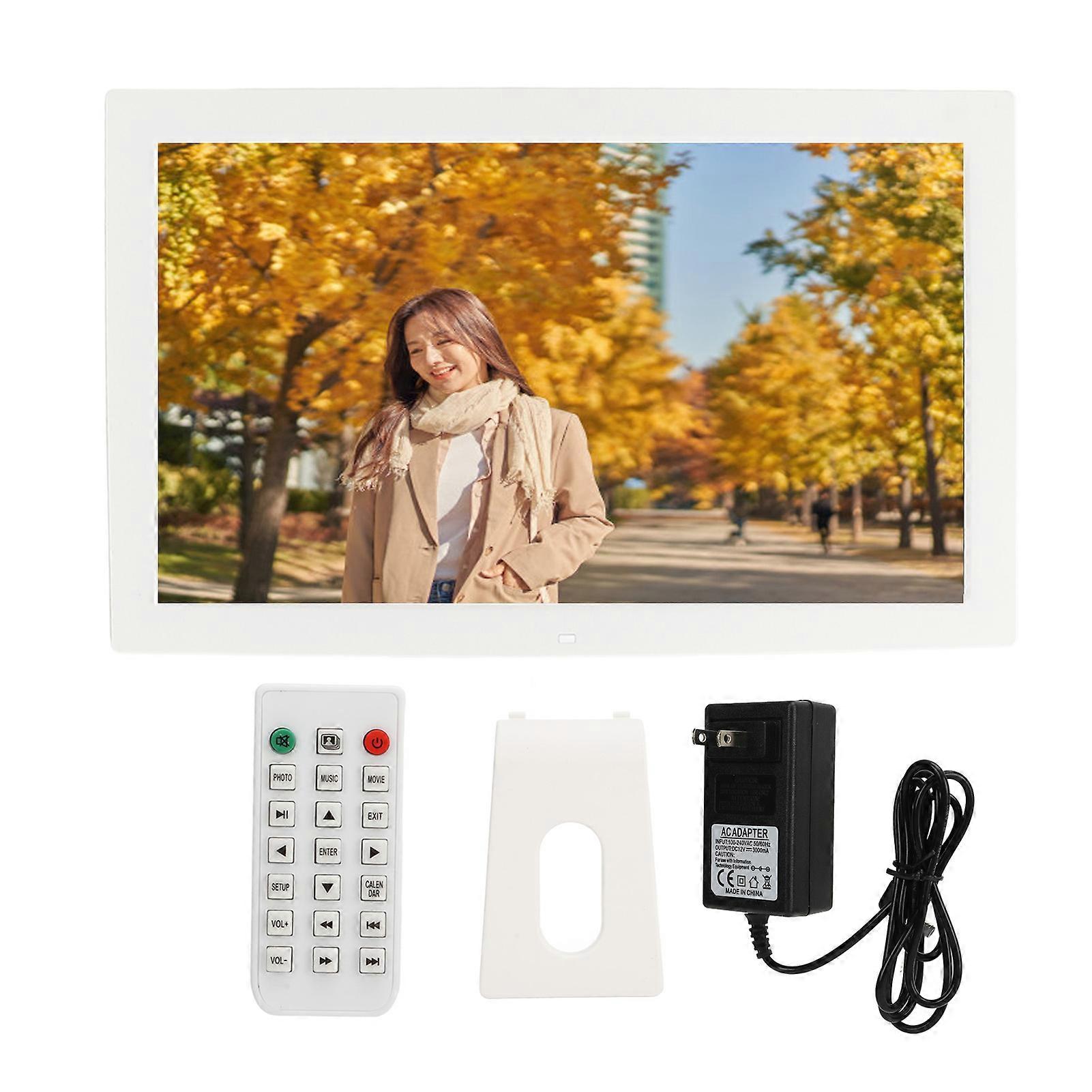 Digital Photo Frame Plastic 18.5 In 100‑240V 1080P Remote Control Photo Frame for Bedroom Living Room White US Plug