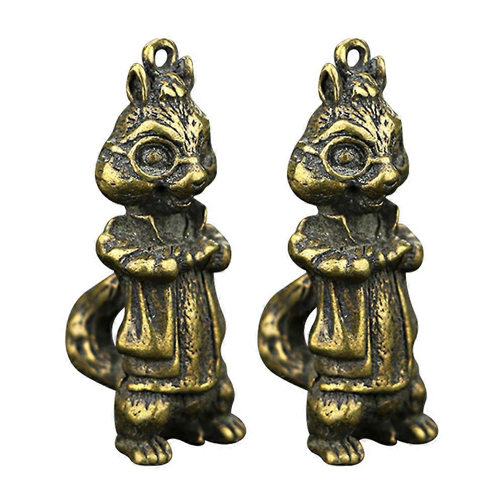 2Pcs Weasel Shape Pendant DIY Keychain Adornment Small Brass Decorative Gadget