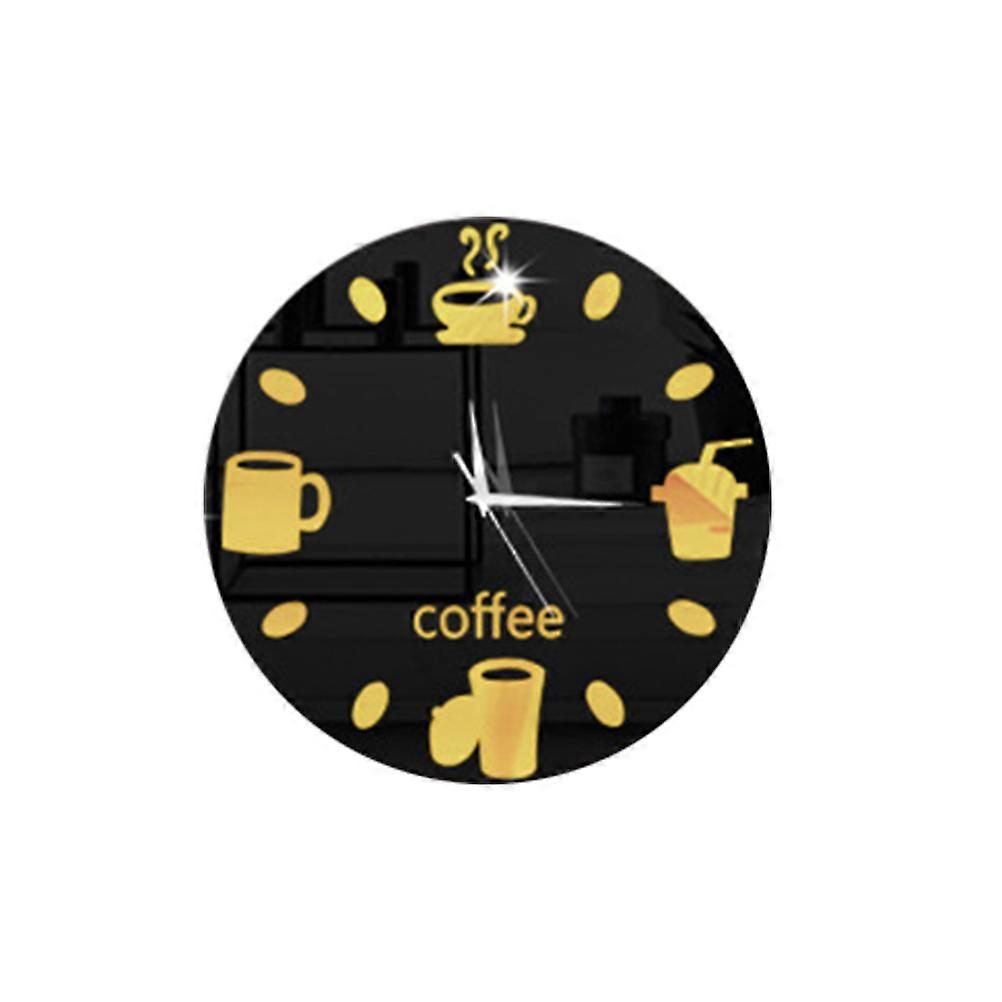 Black Refrigerator Clock Magnet with Coffee Cup Design for Decoration 4.75 x 4.75 Inches