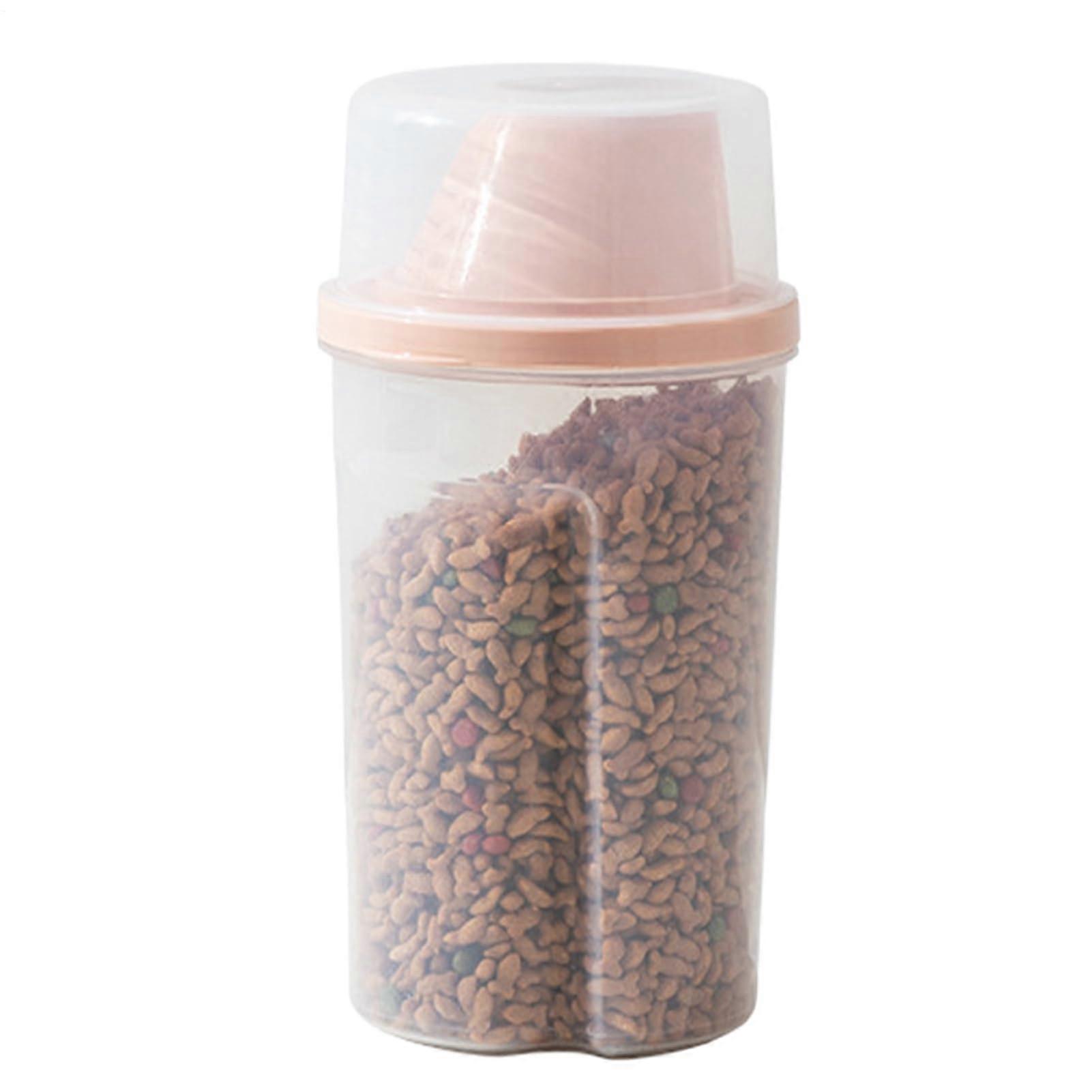 狗粮罐密封宠物容器，猫零食储存 4.13x3.54x8.07 英寸 粉红色锁定干粮壳