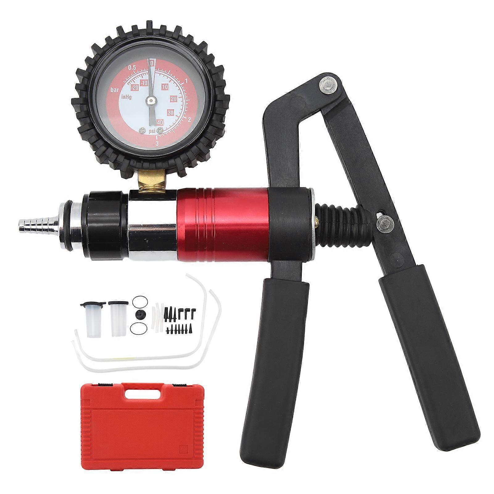 Brake fluid bleeding system tool with hand held vacuum pump