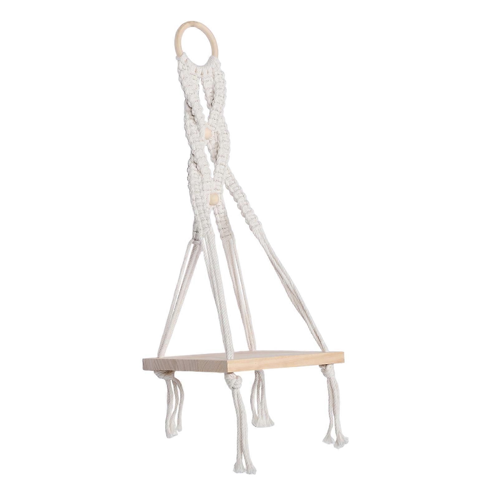 Boho Wall Hanging Macrame Shelf For Indoor Use Woven Cotton Rope White 58.00X20.00X20.00CM Storage 1Pack