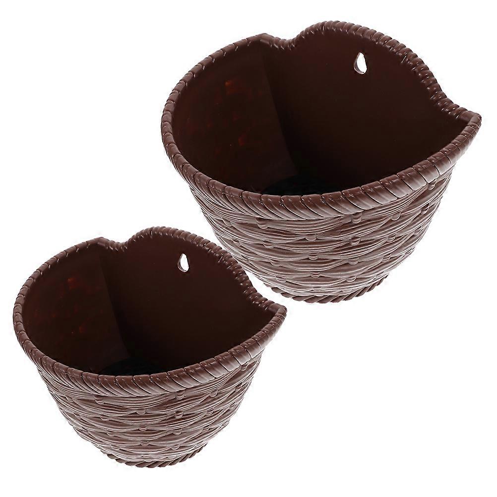 Hanging Wall Planter for Indoor Outdoor Use Coffee Color PP Material 2 Pieces