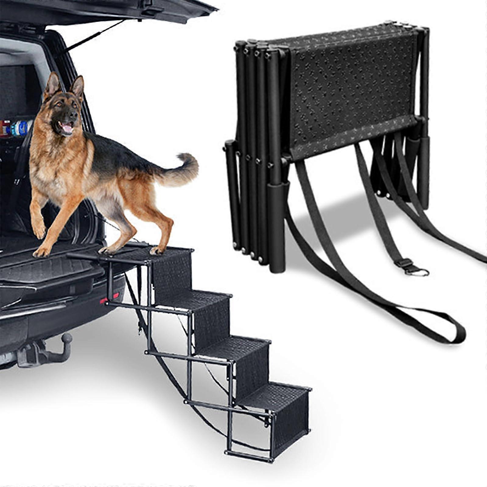 Foldable Dog Stairs for Cars, 4Step Pet Ramp for Small and Large Dogs, Max Load 110 lbs