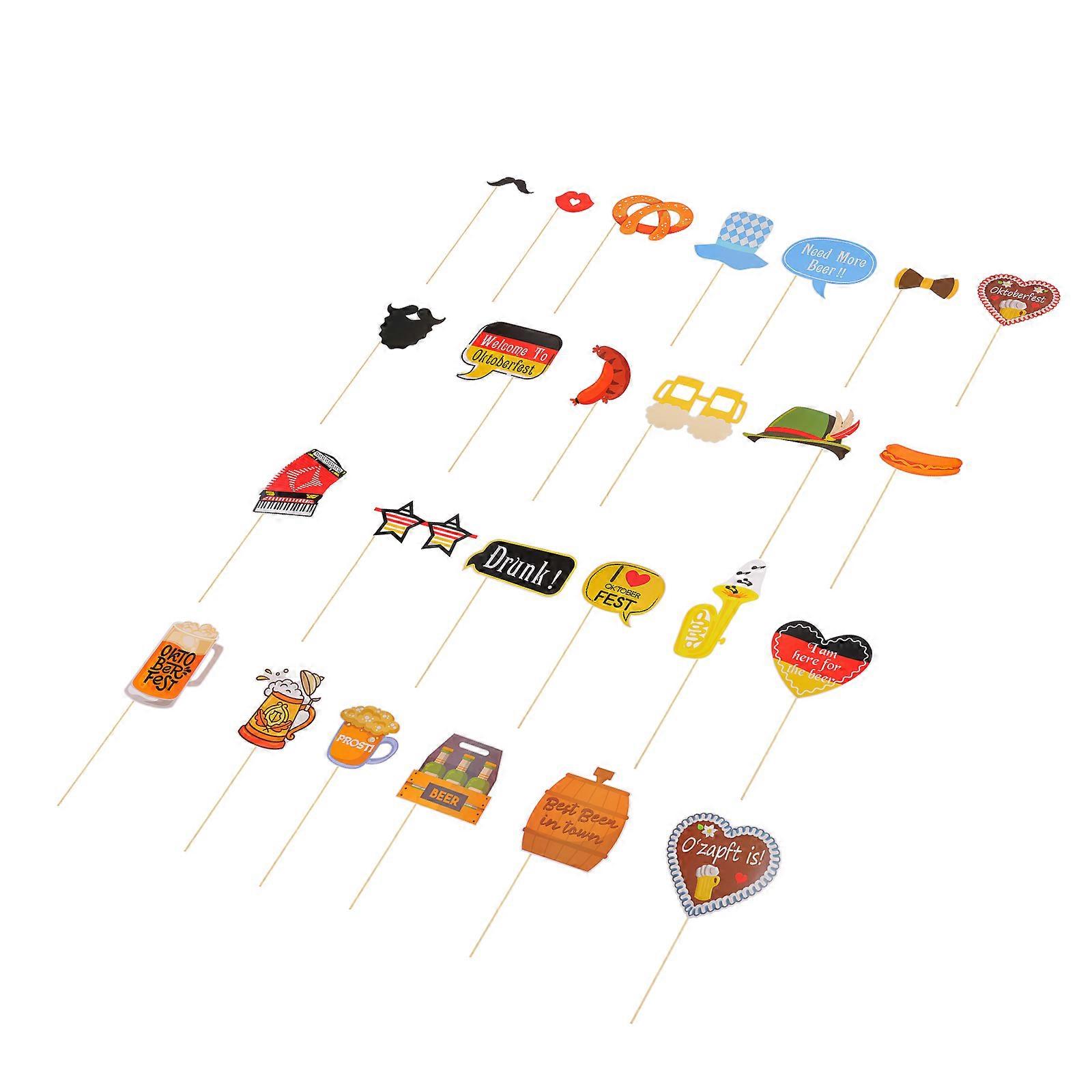 Party Supplies Set 25Pcs Handheld Photo Props Assorted Color for Oktoberfest Atmosphere Creation with Friends and Family