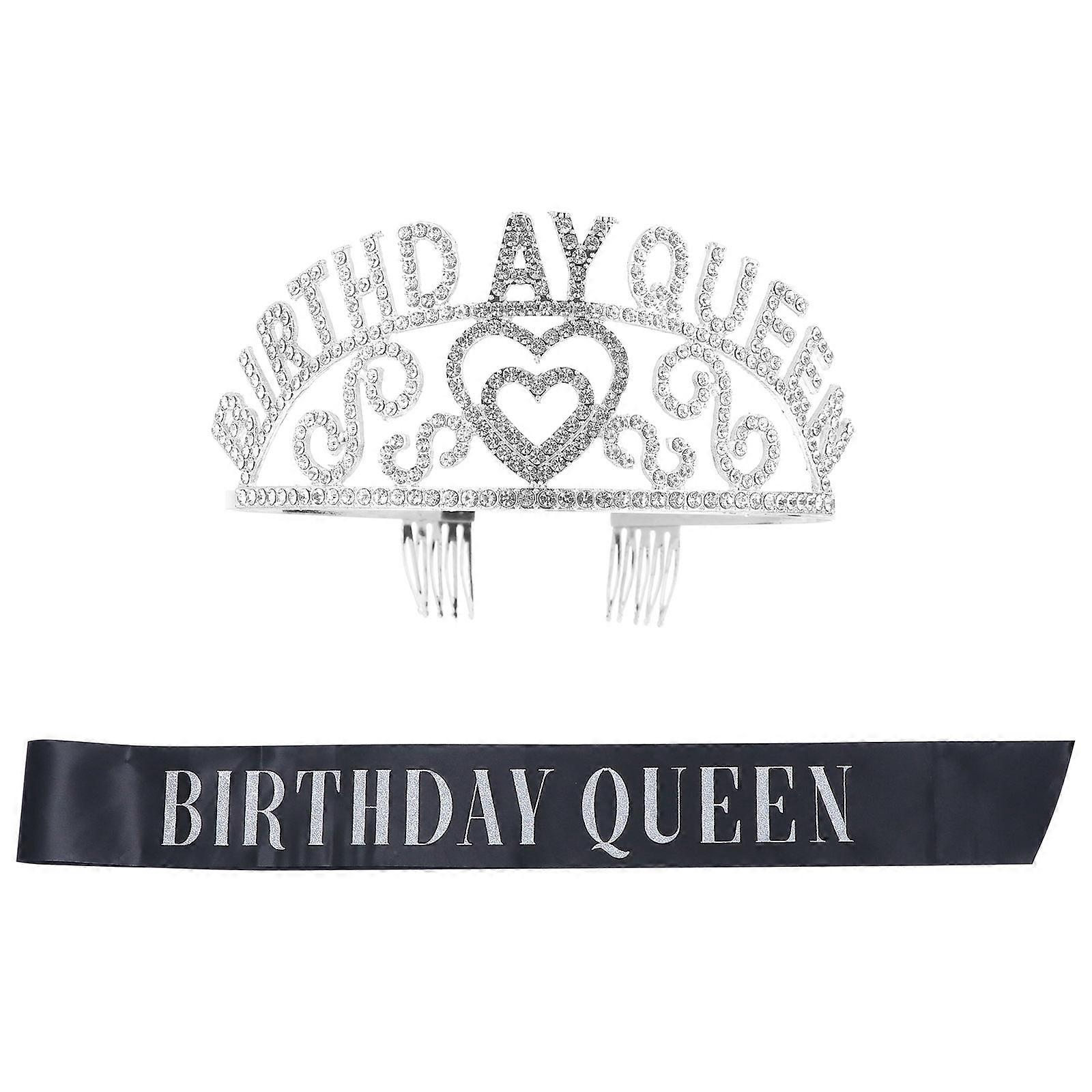 Here's a refined and engaging product description based on the details you provided:
**2pcs Birthday Rhinestone Crown & Satin Sash Set –