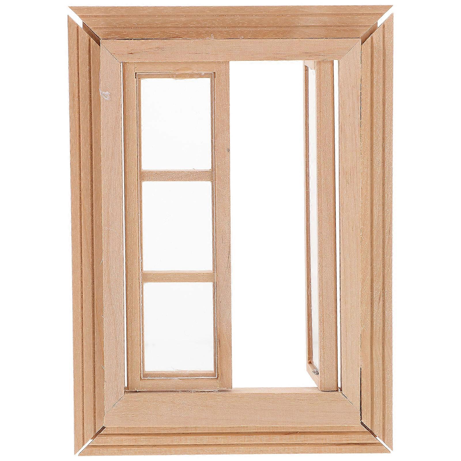 Miniature Dollhouse Window Decoration Wooden Model Furniture For Children And Collectors Light Yellow Color With Rectangular Design 1Pack
