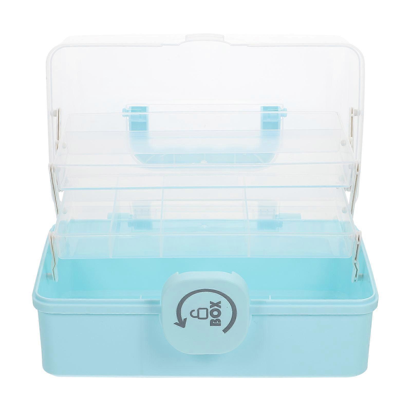 Blue Plastic Paintbrush Storage Box Compact Three-layer Organizer For Room Organization 1Pc
