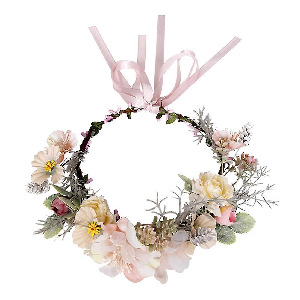 Ribbon Design Flower Crown Hairband Photo Prop For Girls Elegant And Sweet 1Set