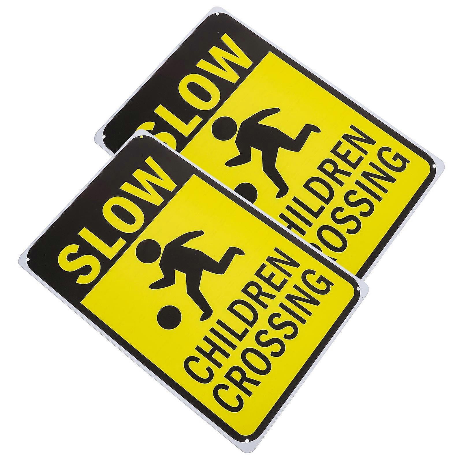 2pcs Iron Safety Signs for Slow Crossing Roads – Durable & Weather Resistant for Streets, Schools, Parks, and Neighborhoods – Enhanced Safety Warning