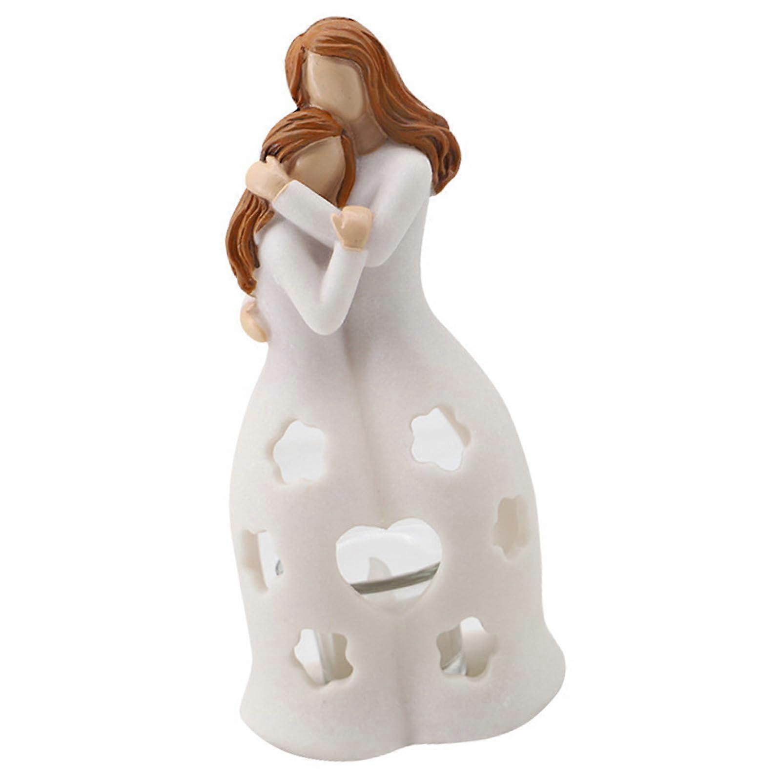 Harz Mother and Daughter Statue with Flickering Flameless LED Candle for Expressing Gratitude to Mother on Mother's Day