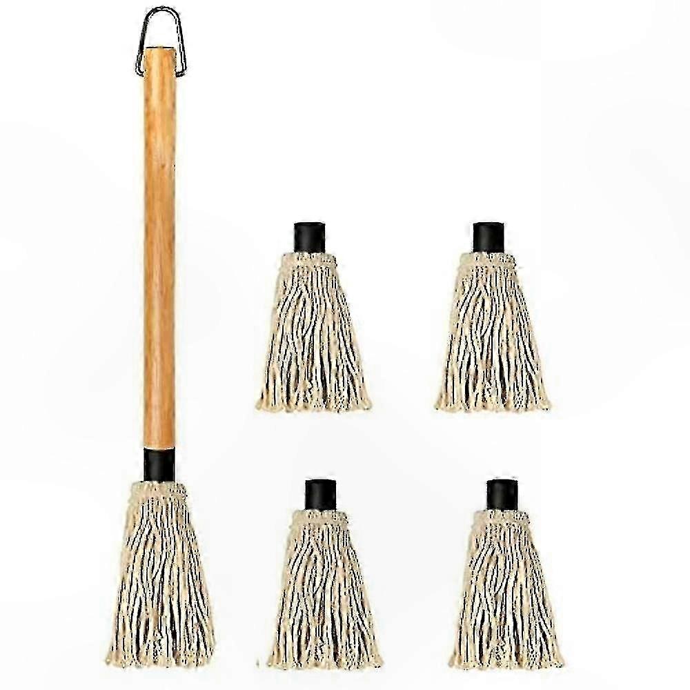 BBQ Basting Brush with Long Wooden Handle and 4 Replacement Heads for Grilling, Smoking, and Steak Preparation