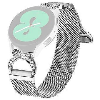 Watch Band for Samsung Gear Sport/Gear S2 Classic Milanese Silver Metal Strap Rhinestone Decor