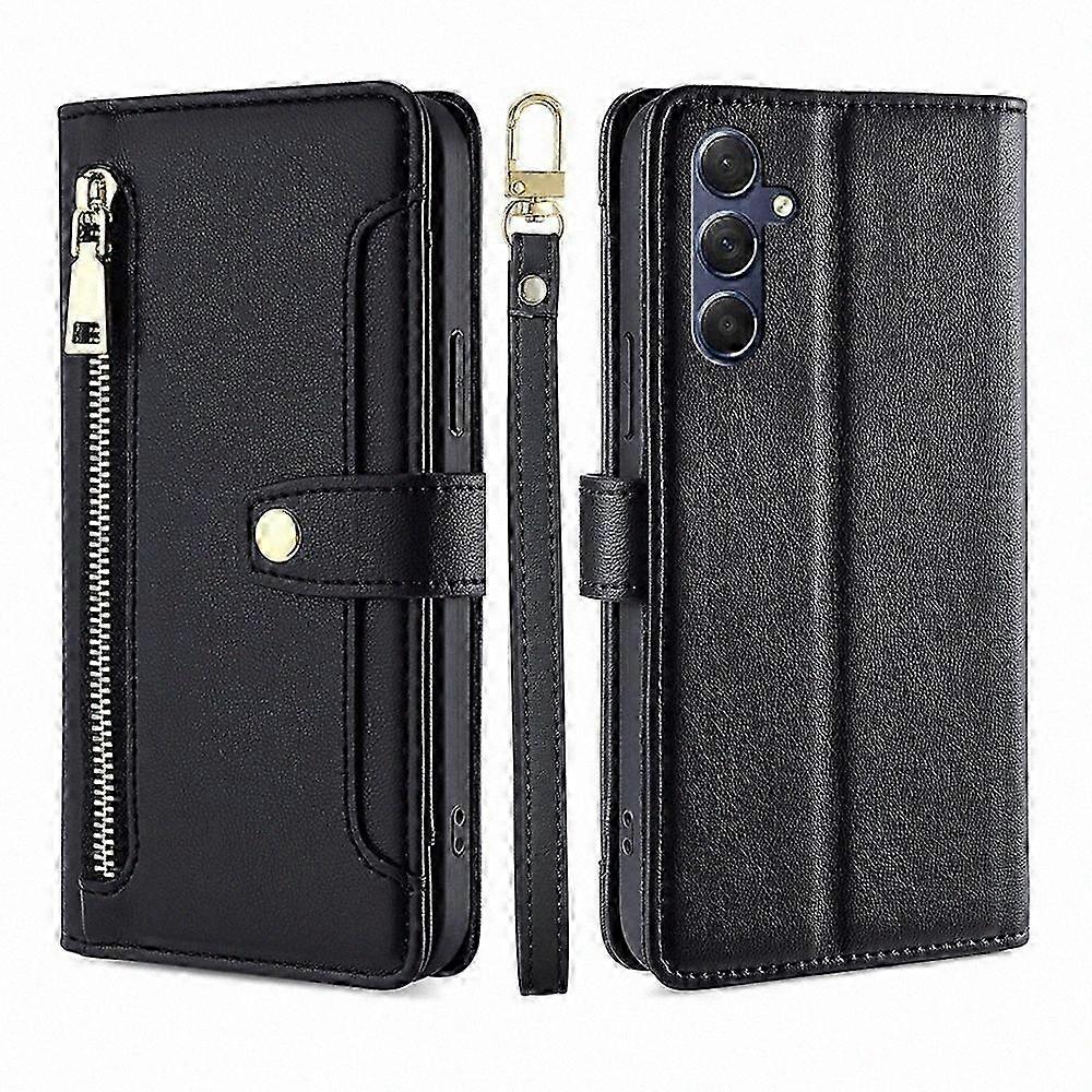 Leather Crossbody Wallet with Sheep Texture and Zipper Closure for Phone Storage