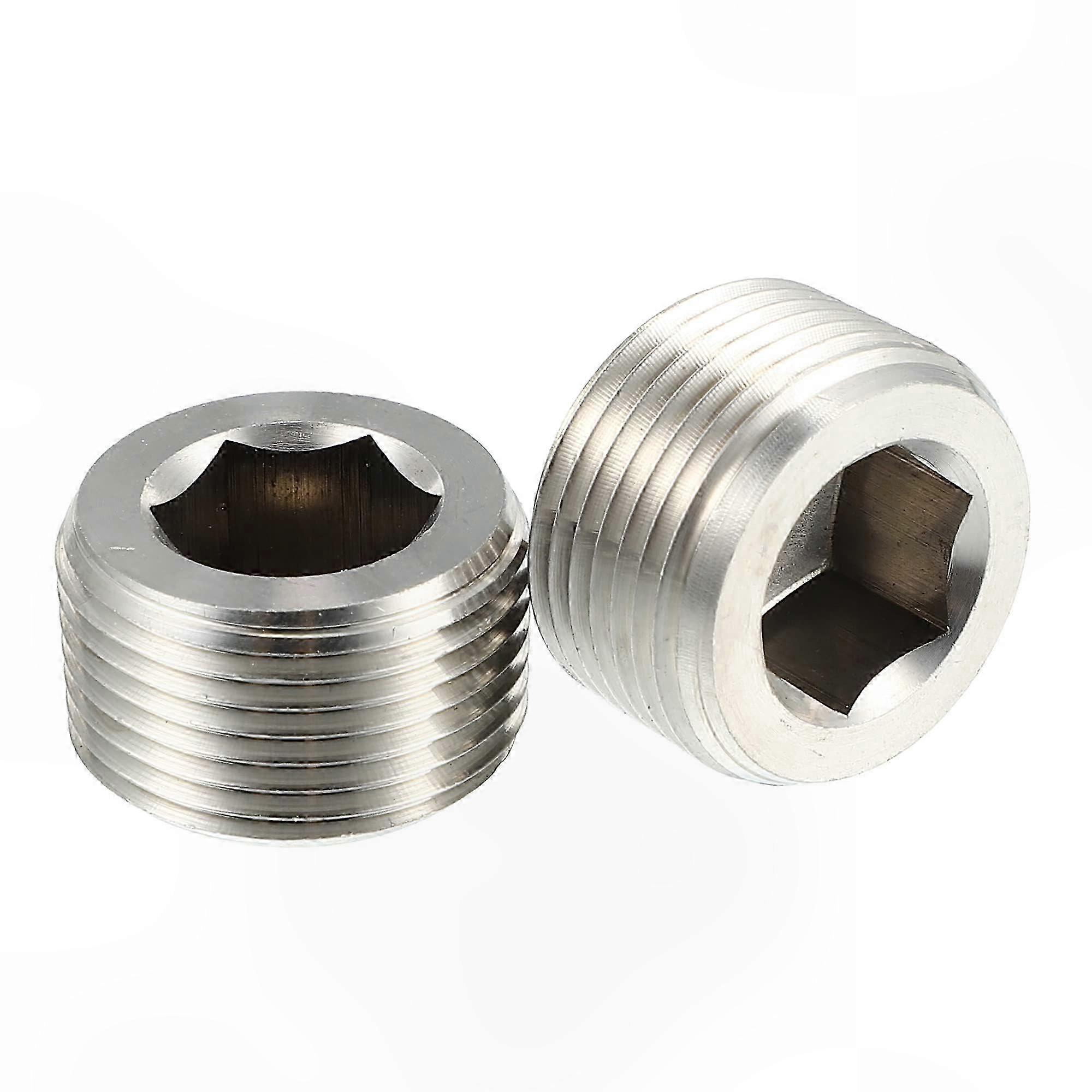 2pcs 3/4" NPT Stainless Steel Hex Socket Countersunk Pipe Plug Silver Tone External Thread Fitting Connector