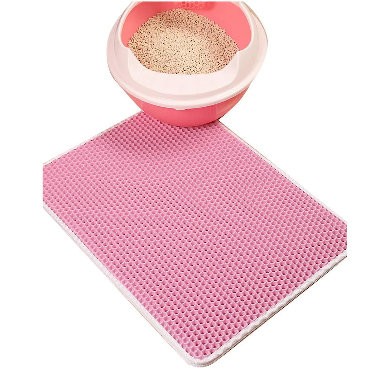 Cat Litter Mat with Waterproof Backing, Soft Double Layer EVA Material, Non-Slip, Pink 45 x 60 cm for Kittens