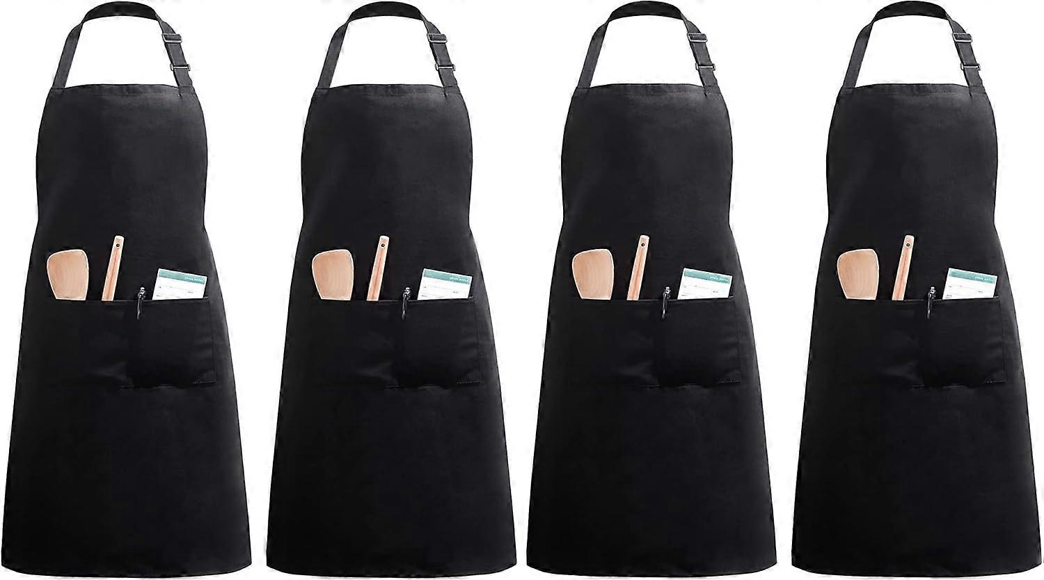Pieces Adjustable Apron with 2 Pockets, Kitchen Apron Cooking Apron for Kitchen Restaurant Cafe (Black Polyester)