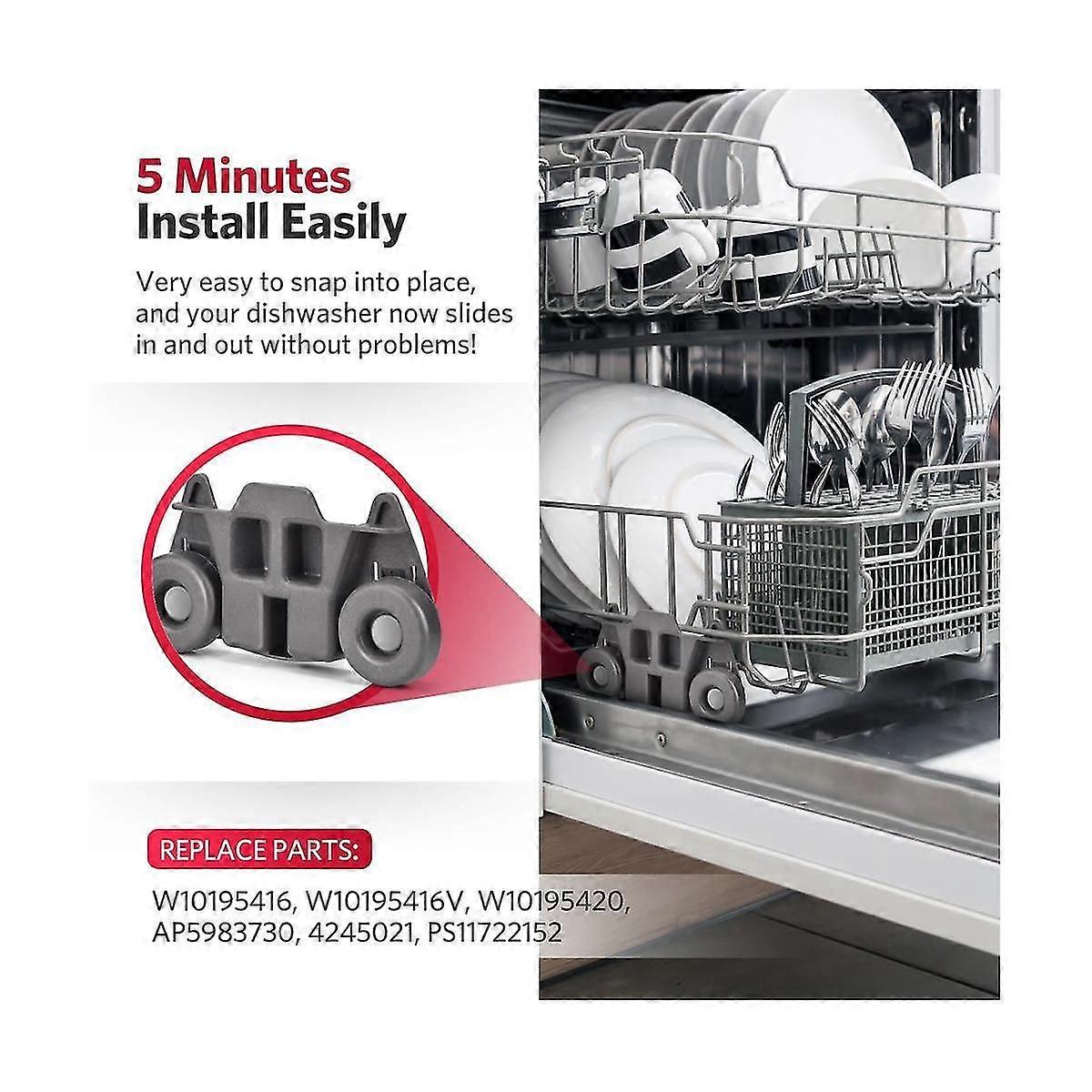 4pcs W10195416 גלגלים למדיח כלים מתלה תחתון לחלקי חילוף למתלה כלים