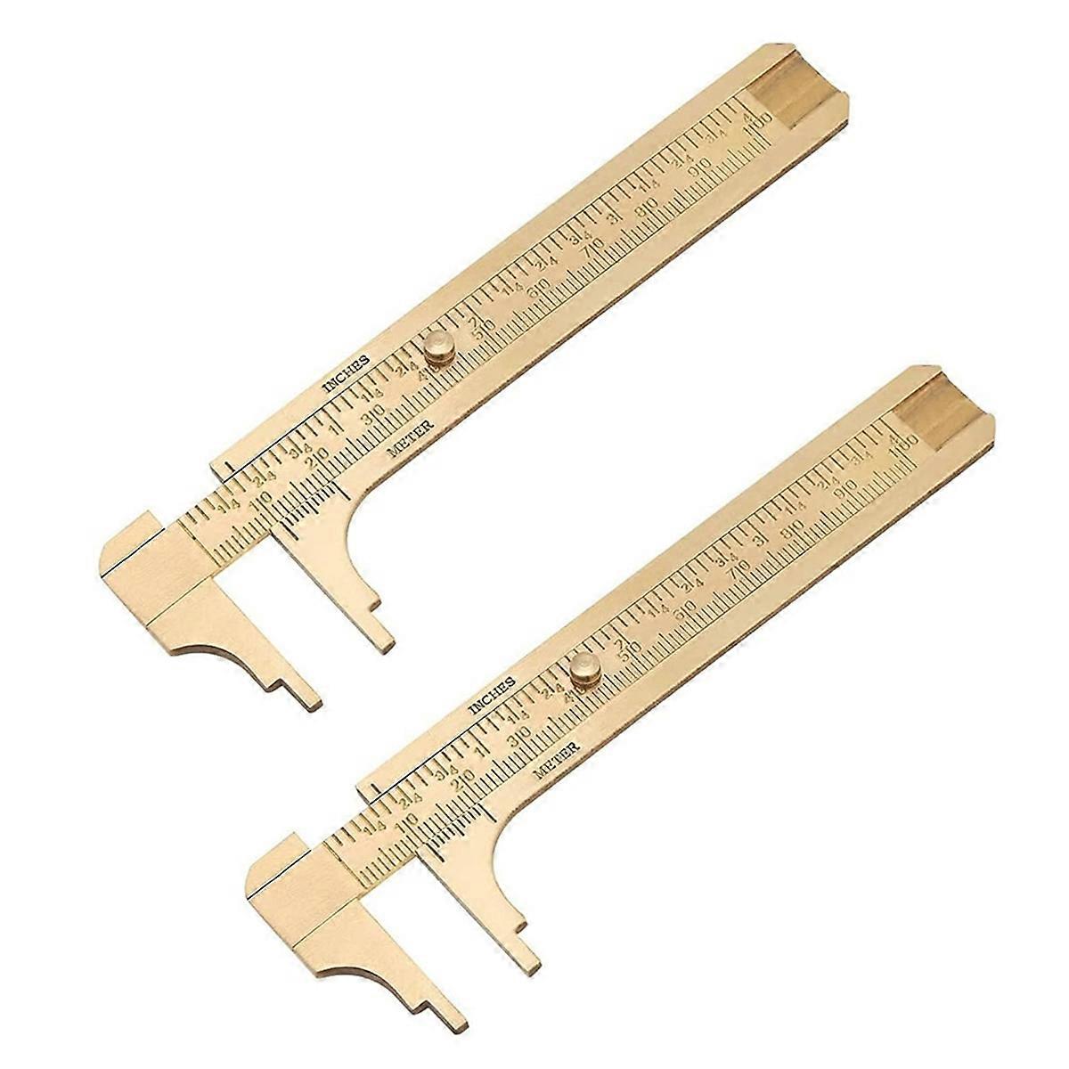 2PCS Pocket Caliper, 100mm Double Scale Sliding Gauge Brass Vernier Caliper Tool for Measuring Bead Wire Jewelry Rings