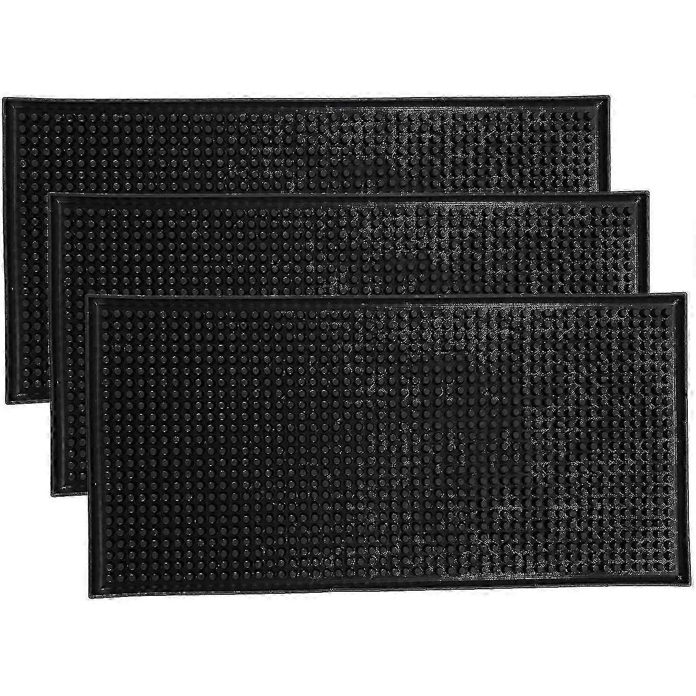 Improved Non-Slip Black Bar Counter Spill Mats Pack - Glass Drying & Mixing Mat 3 Pack, 12x6 Inches