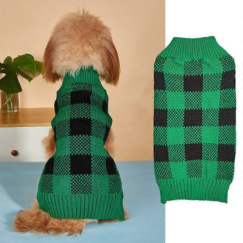 Pet clothing ins style all-match lazy high elastic comfortable sleeveless knitted wool contrast color plaid dog sweater