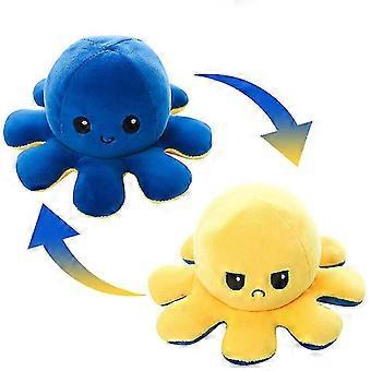 Dark Blue Yellow Double-Sided Flip Reversible Octopus Plush Toys Animals Doll Funny Kids Gift 20-50cm（20cm）