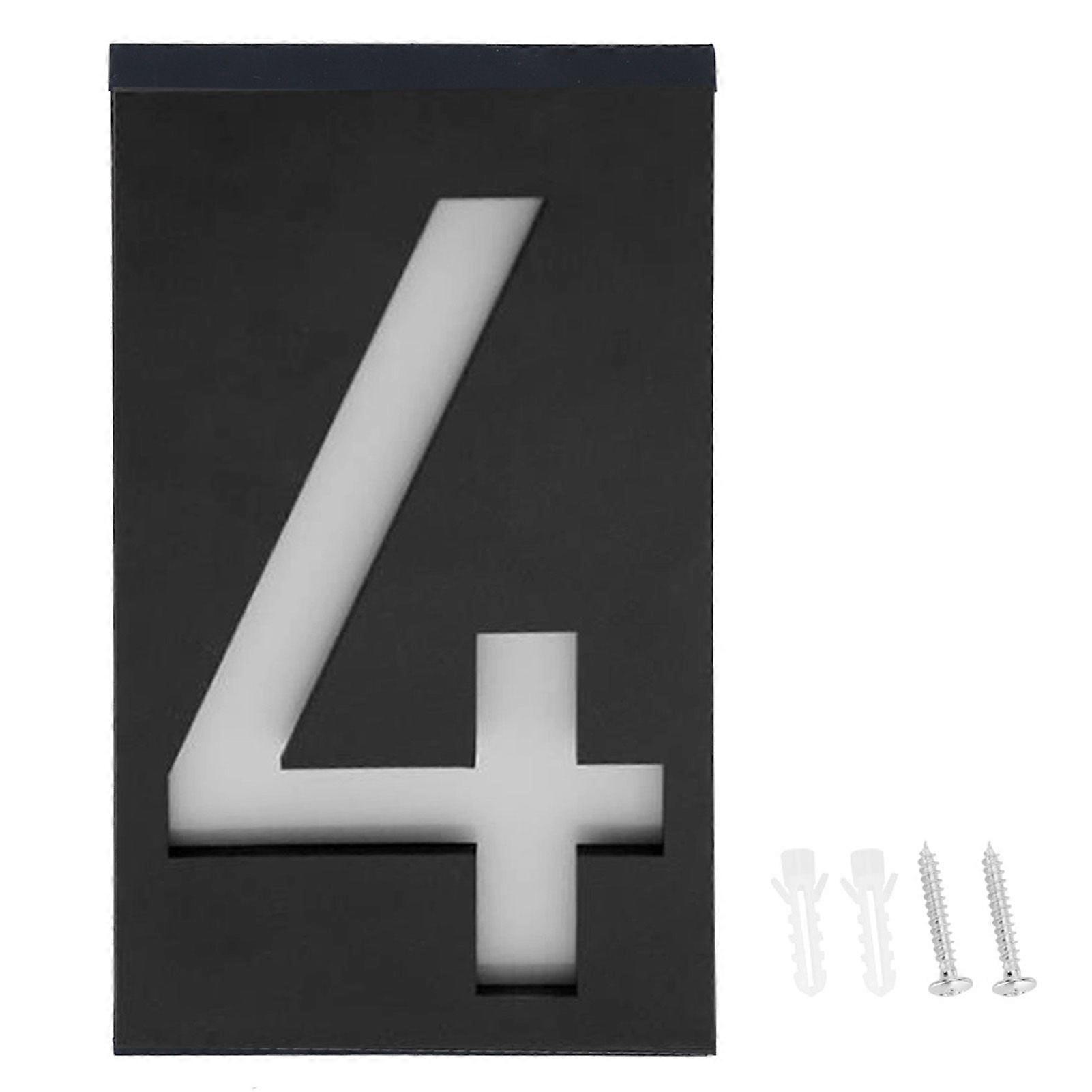 Outdoor Solar Power LED Number Sign Light House Hotel Store Door Address Lights Plate(Numro 4 )