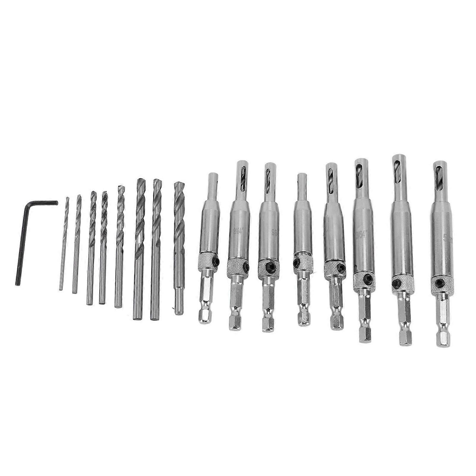 Self Centering Drill Bit Set Hex Shank Self Centering Hinge Tapper Core Drill Bit for Woodworking Window Door Hinge with 1 Hex Key 8 Drill Bits