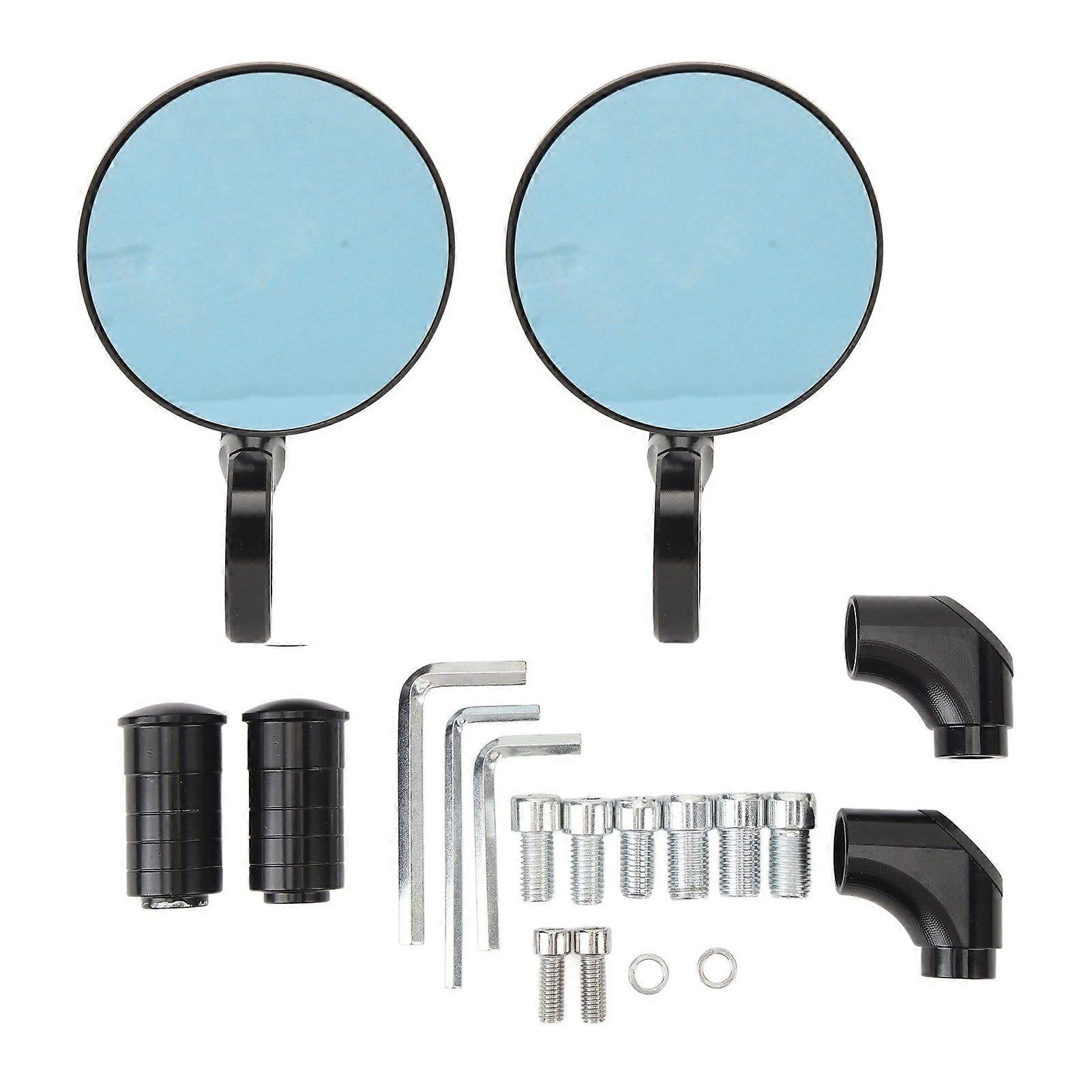 Motorcycle Bar End Mirrors Round Handlebar Rearview Side Mirror Anti Glare Blue Mirror for M8 M10 Mirror Holders Matte Black