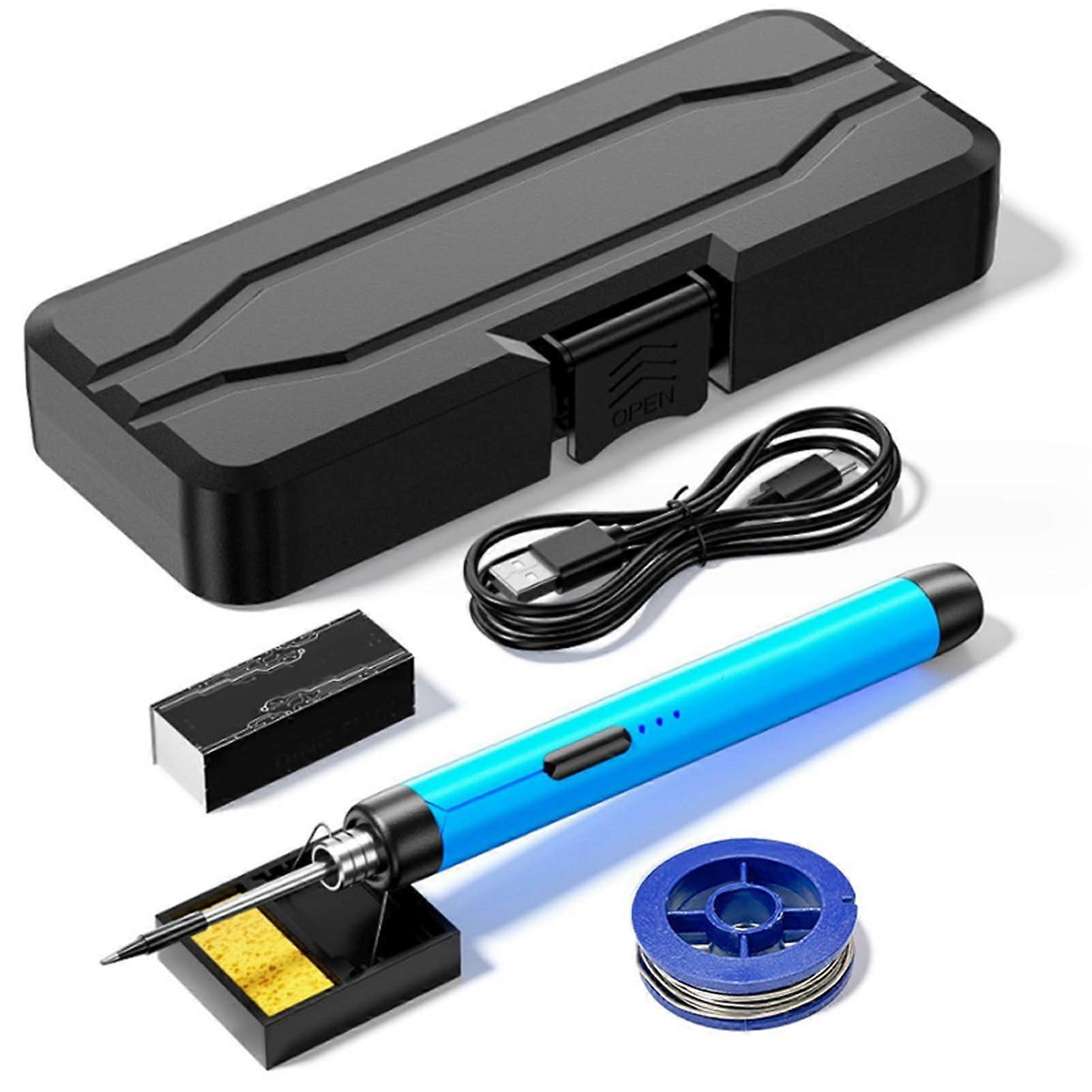 USB Portable Intelligent Electric Soldering Iron Temperature Adjustable Multifunctional Soldering Welding Pen Blue Set