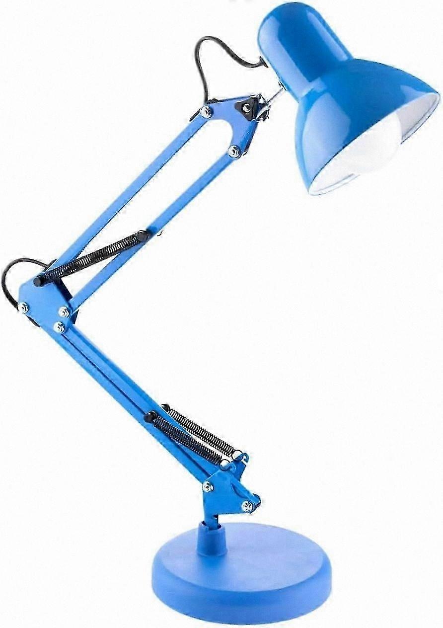Blue Metal Desk Lamp with E27 Socket, Adjustable Arm 34-67cm, Retro Design