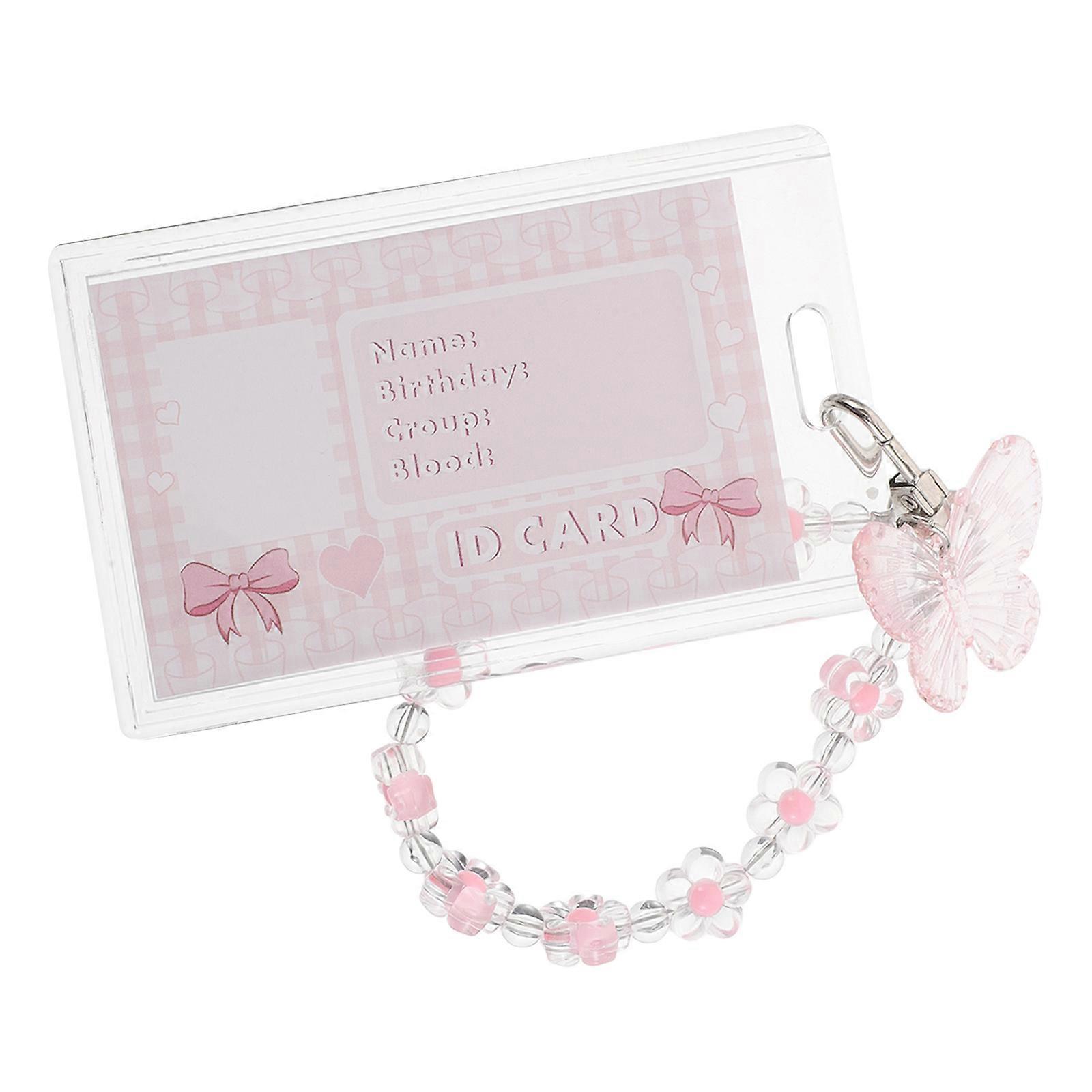 Id Card Sleeve Scratch Resistant Acrylic Card Holder With Butterfly Keychain For School And Office 1Pcs