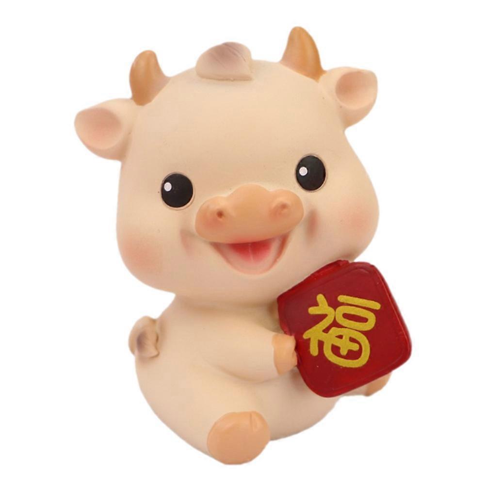Miniature Cattle Ox Statue for Decoration 2Pcs Resin Ornament
