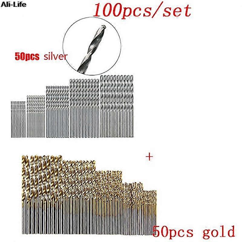 100/50pcs Titanium Coated HSS High Speed Steel Drill Bit Set Tool