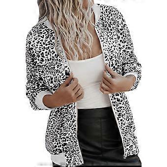 Womens Fashion Lightweight Leopard Printed Jackets Full Zip Comfortable Cropped Coat Trendy Long Sleeve Outerwear  White XL