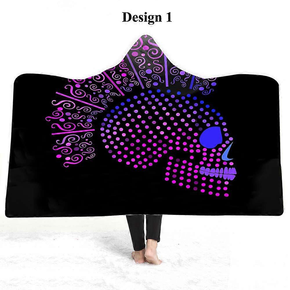 Halloween Gothic Punk Cool Sugar Skull Warm Fleece Hooded Blanket Sofa Throw
