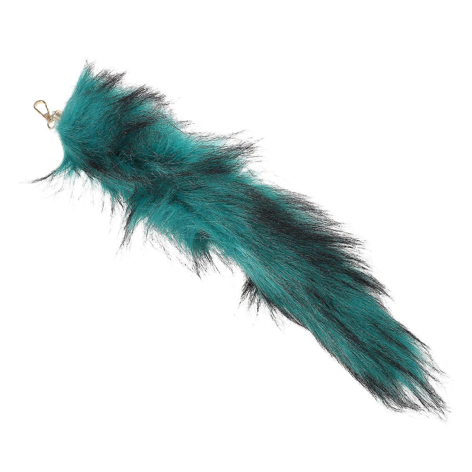 Green Fox Tail Keychain Animal Tail Pendant for Backpack Decor