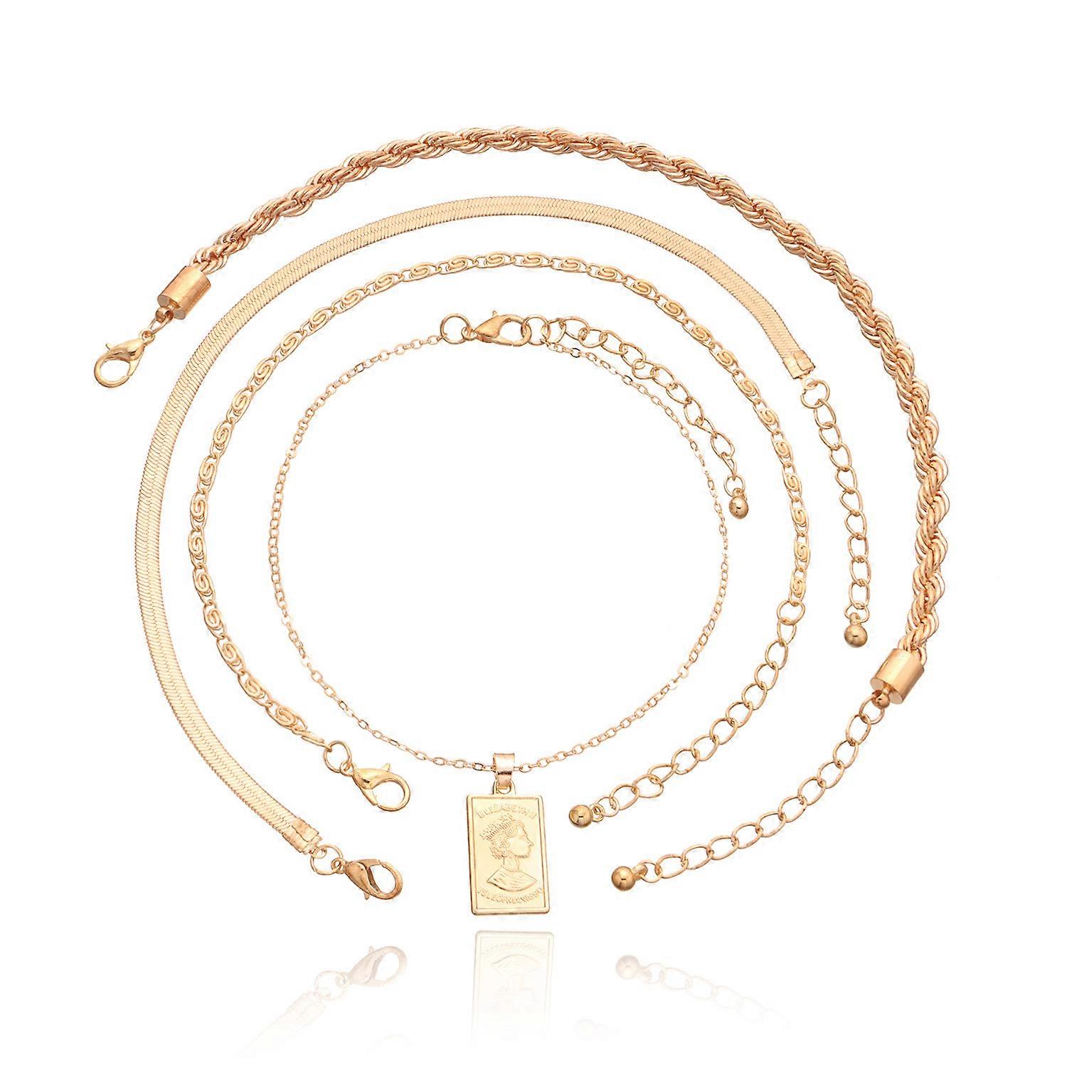 Anklet, Women's Hip Hop Multi-layer Metal Rope Beach Fashion Geometric Set, Alloy