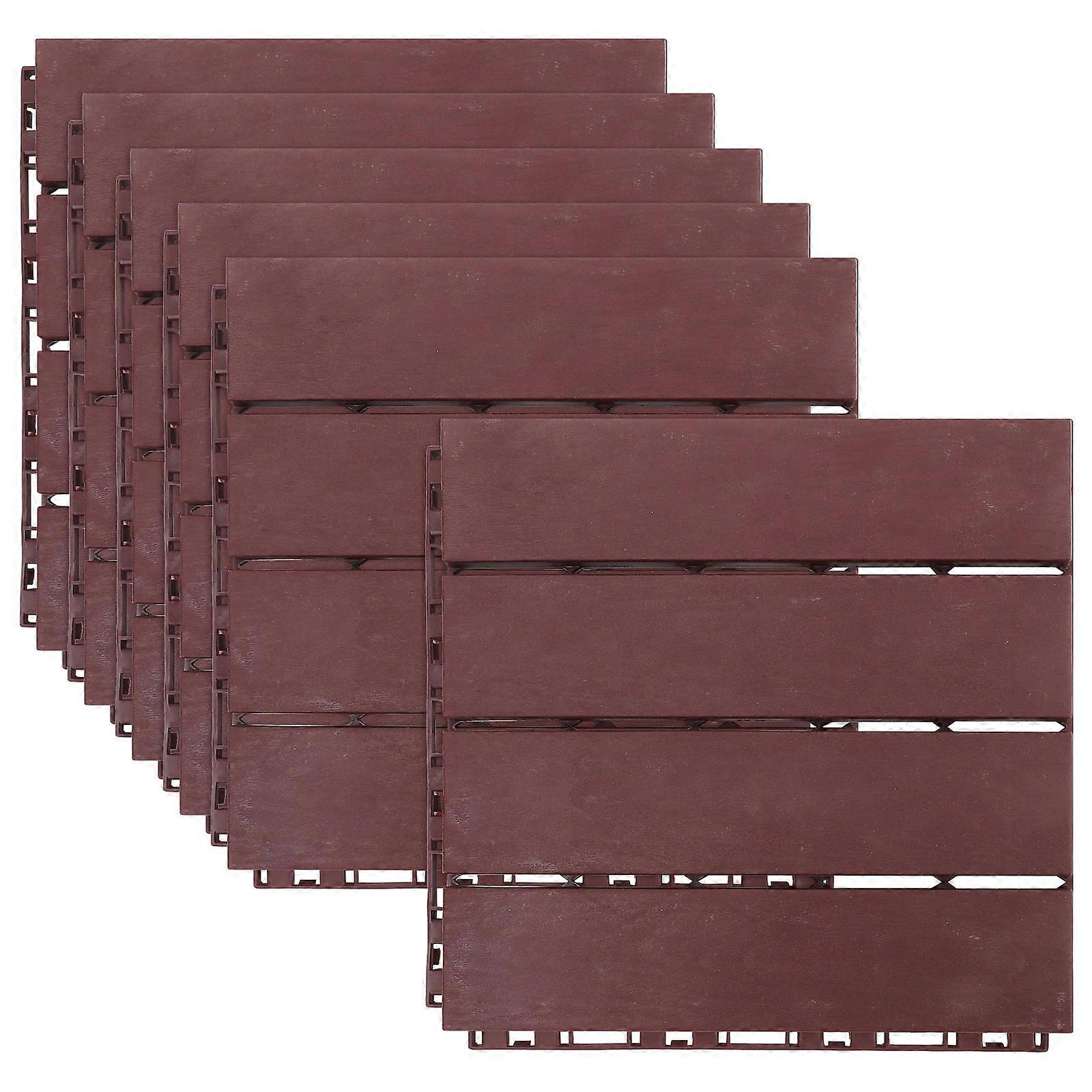 Plastic Deck Tiles Interlocking Outdoor Flooring for Patio 6Pcs Set Brown