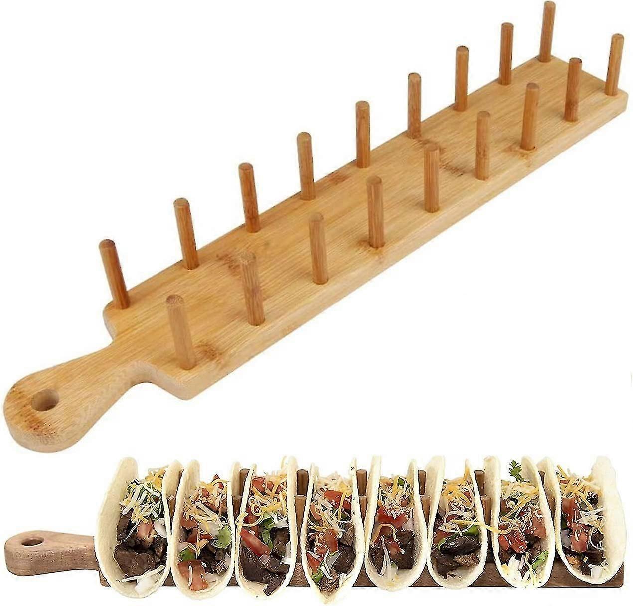 Taco Holder Stand, Bamboo Taco Holder Stand Tray Rack Holds Up To 8 Tacos Each, For Serving Up Tacos Trays
