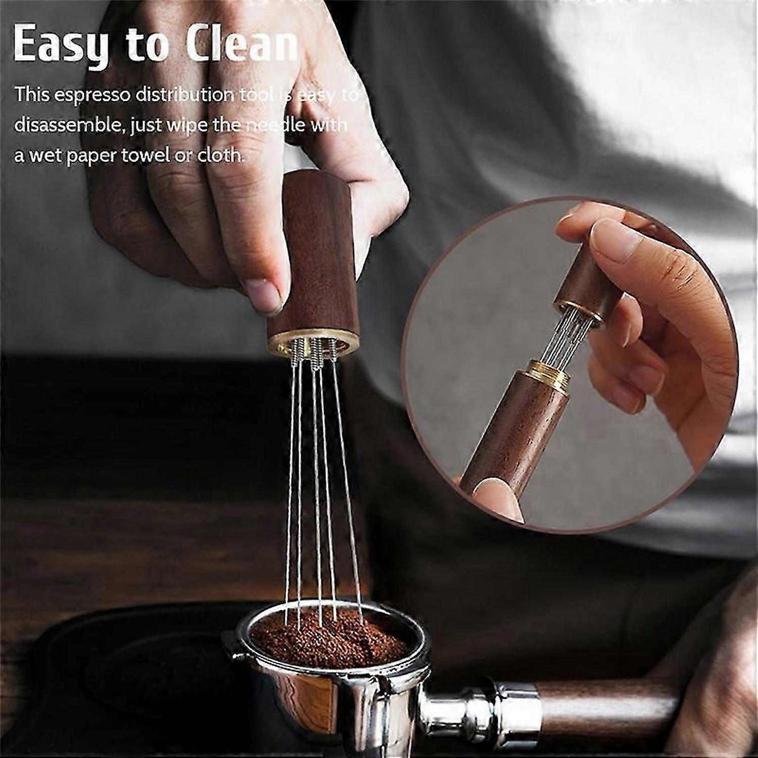 Espresso Coffee Stirrer, 8 Needles Espresso Stirrer with Natural Wood Handle, Espresso Accessories C