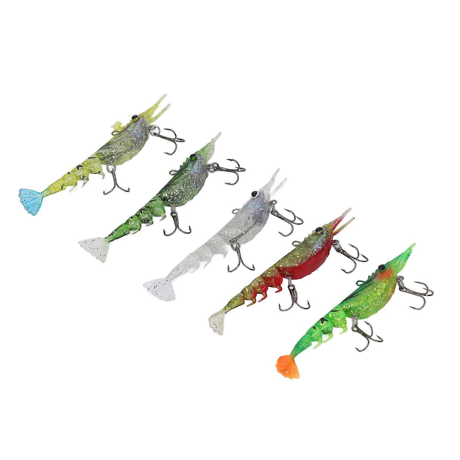 5 Stück weiche Garnelenköder Angelköder Simulation dehnbare weiche Garnelenköder Gummiköder mit Haken aus Kohlenstoffstahl 