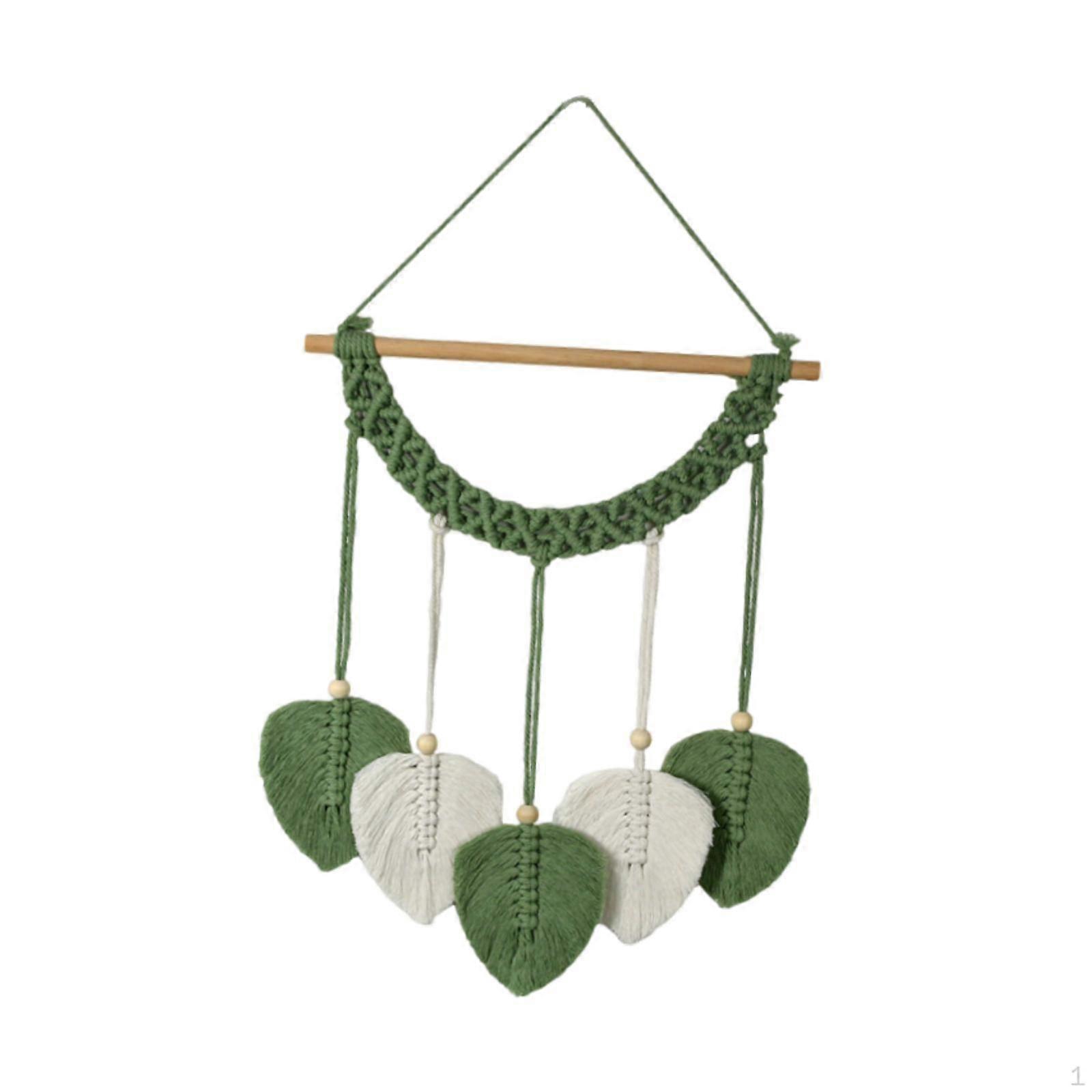 Handwoven Macrame Wall Hanging Tapestry with Leaves And Tassels, Bohemian Decor for Dorm Room