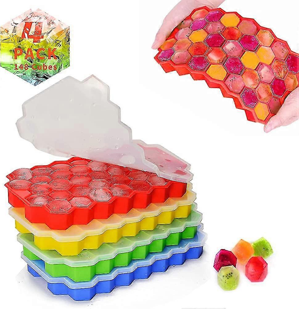 4 Pcs Silicone Ice Cube Tray With Lid. Silicone Ice Cube Tray Of 148 Blocks. Easy Release