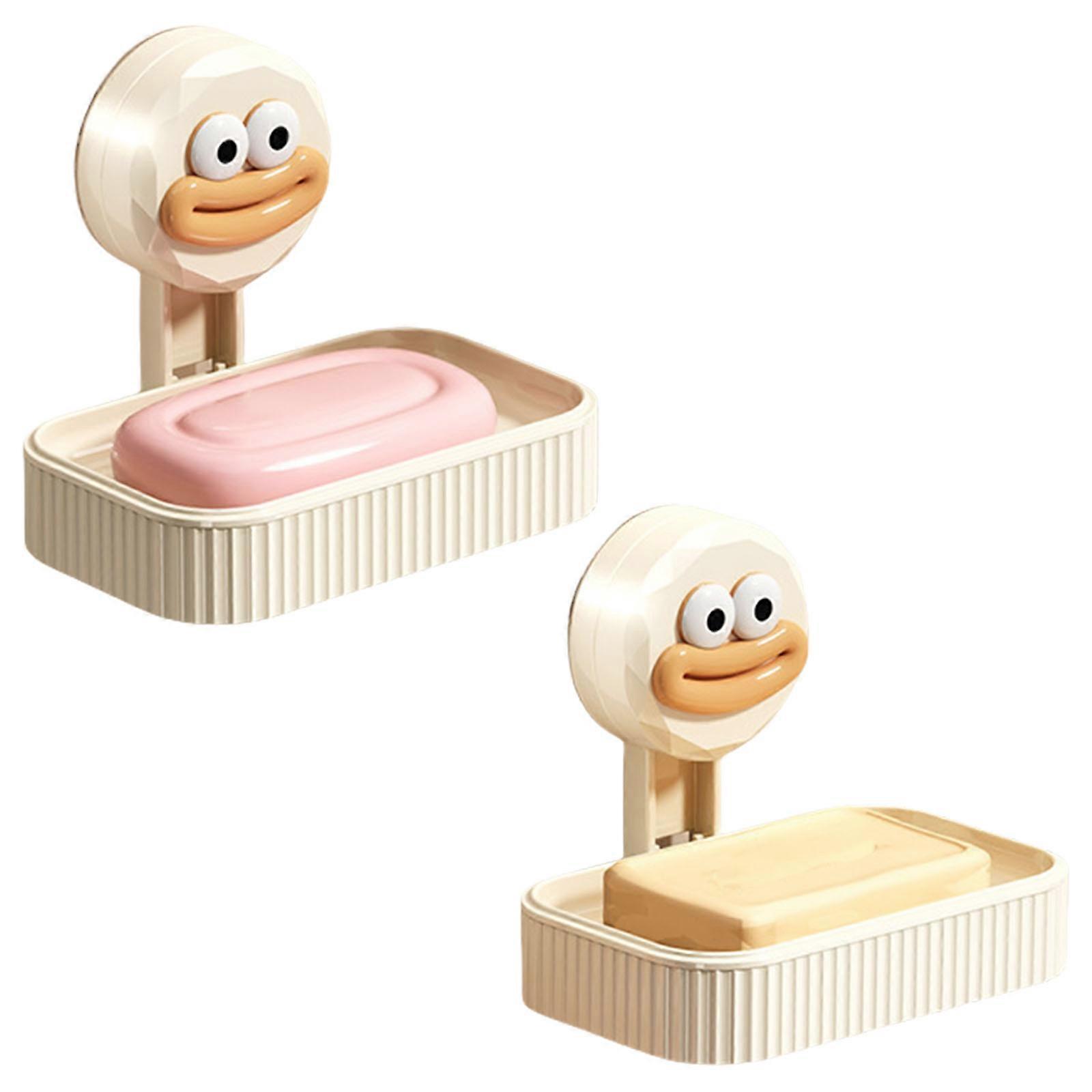 Bathroom Essential ABS Soap Dishes With Secure Suction Technology Drip Frees Tray System Wall Mounting Holders  White milk