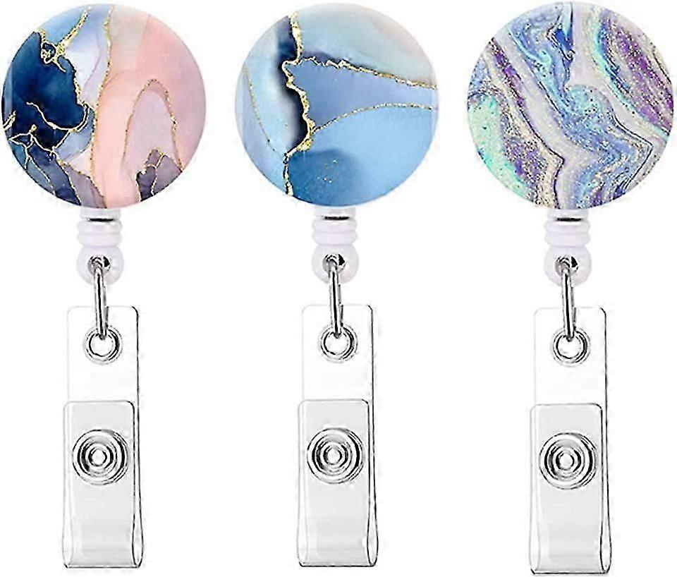 3-Piece Retractable ID Badge Clips, Marble Design for Professionals