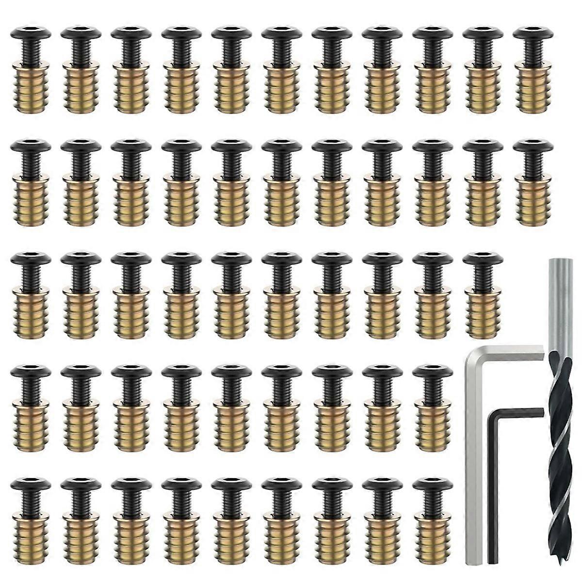50 Sets 1/4-20 X 19/32" Threaded Insert and Bolt for Wood, Hex Socket Drive Furniture Screw Nut Asso