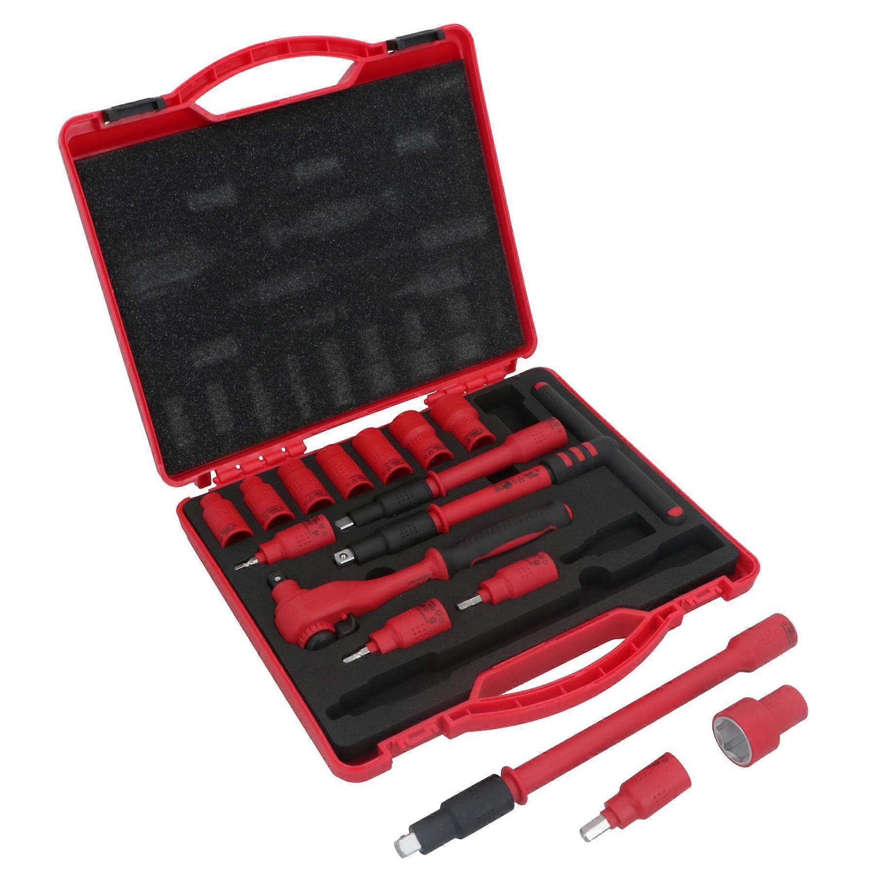 3/8" Drive VDE Insulated Metric Socket and Accessory Tool Kit 16pc Hex + T bar